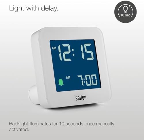 Braun Digital Alarm Clock with Snooze and Crescendo Beep in White