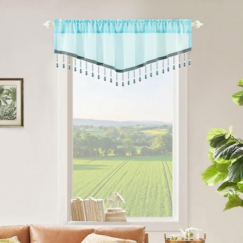 VOGOL Light Blue Sheer Valance 52x18 Inches 1 Panel