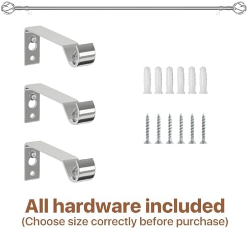 Chrome Silver Curtain Rods 66-120 Inch Adjustable