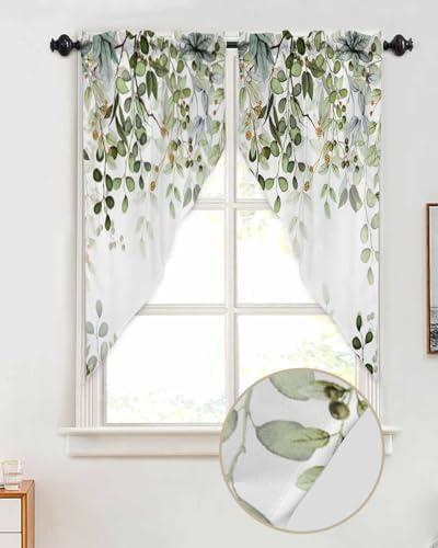 Swag Curtain Valances Eucalyptus Leaves Sage Green Kitchen Window Treatment