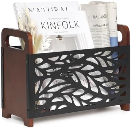 Qilichz Magazine Holder with Handles Wood Rack Rustic Design