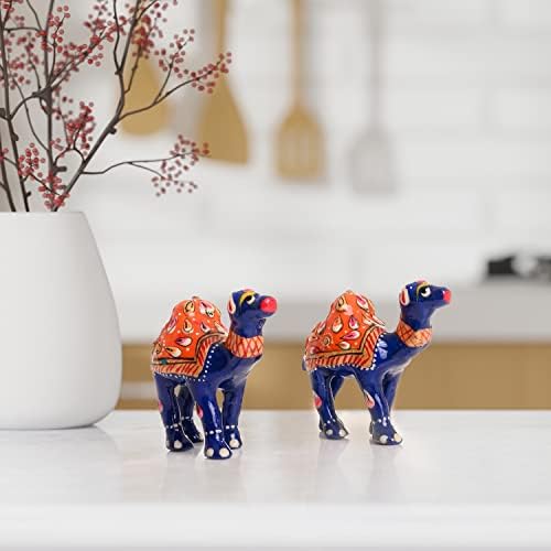 Blue Camel Minakari Hand Painted Statue Set of 2