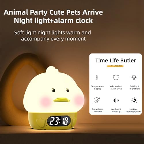 RUISHINE Alarm Clock Duck Night Light with Temperature Display