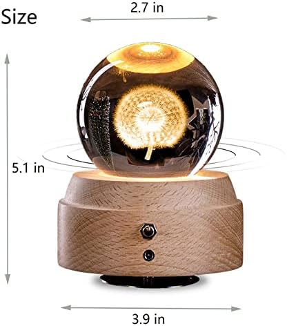 3D Crystal Ball Music Box with LED Light and Wooden Base