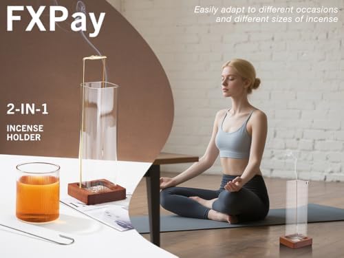 Elegant Incense Sticks Holder with Glass Ash Catcher and Wooden Base