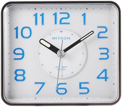 Miykon Small Square Analog Alarm Clock - Silent Non-Ticking LED Light Battery Operated