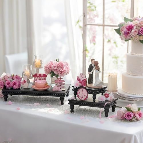 Hanobe 3 Tier Black Display Risers Wood Pedestal Stand