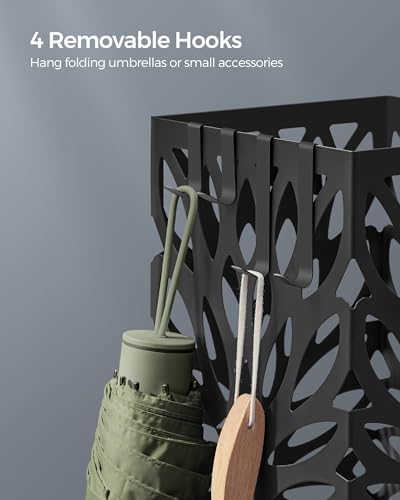 SONGMICS Steel Square Umbrella Stand with Drip Tray and 4 Hooks