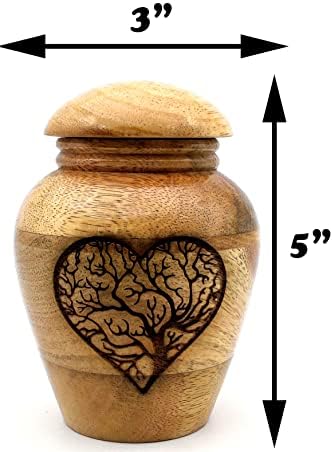 Wooden Cremation Urn with Tree of Life Heart Engraving