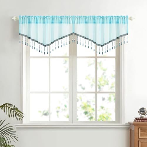 VOGOL Light Blue Sheer Valance 52x18 Inches 1 Panel