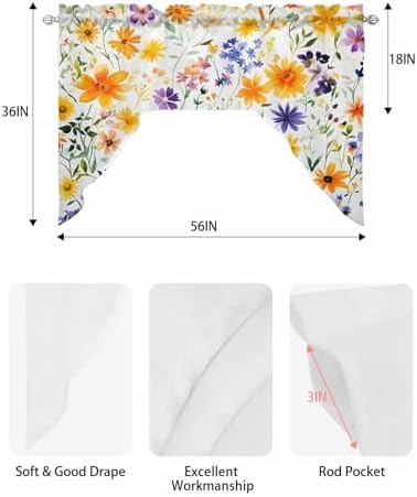 Spring Wildflowers Valance Curtains for Windows and Bathrooms