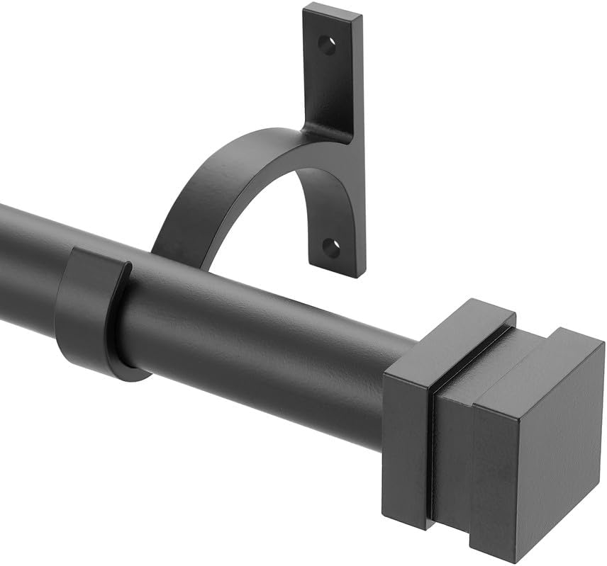 Matte Black Heavy Duty Single Curtain Rod 1 Inch Diameter Adjustable
