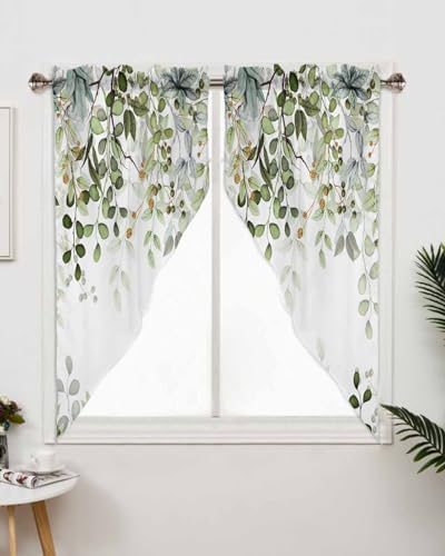 Swag Curtain Valances Eucalyptus Leaves Sage Green Kitchen Window Treatment