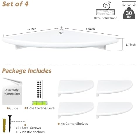 Forbena Floating Corner Shelves Set of 4 White Wood