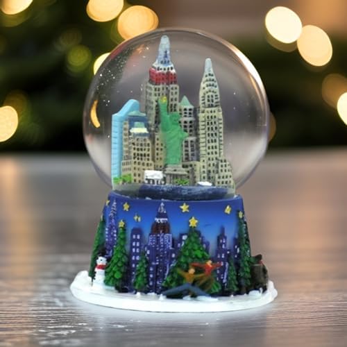 New York City Christmas Snow Globe with Rockefeller Center Skyline