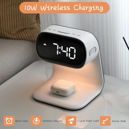 WILIT Alarm Clock with Wireless Charging and Night Light
