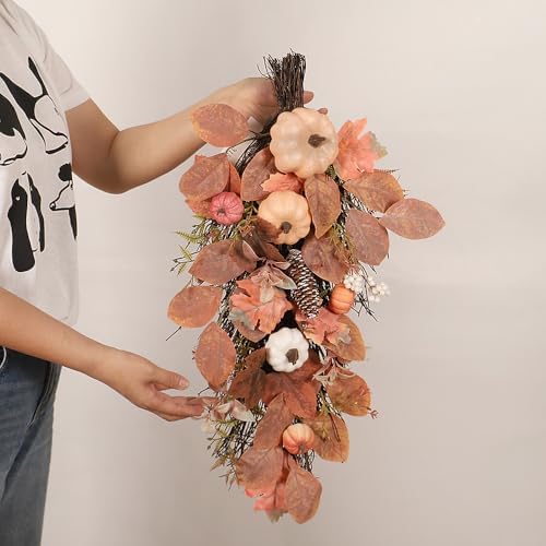 Artificial Fall Teardrop Swag Wreath 26 Inch Halloween Decor