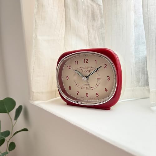 Square-Round Silent Alarm Clock - No Ticking Battery Operated Unique Design Red