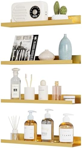 4 Pack Gold Metal Floating Shelves for Wall Storage