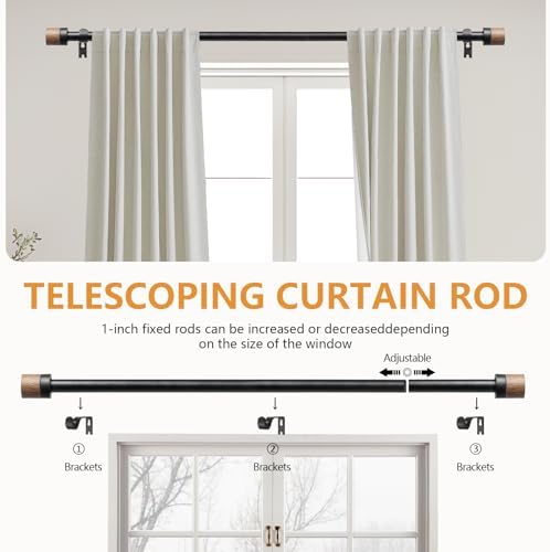 Wooden Curtain Rods 48-84 Inch Adjustable Farmhouse Rustic