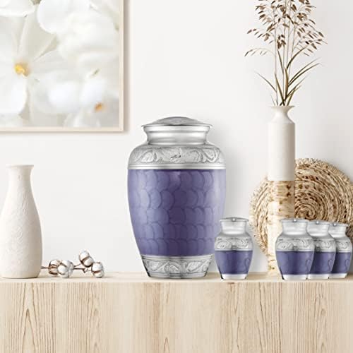 Reminded Set of 5 Etched Cremation Urns Lavender