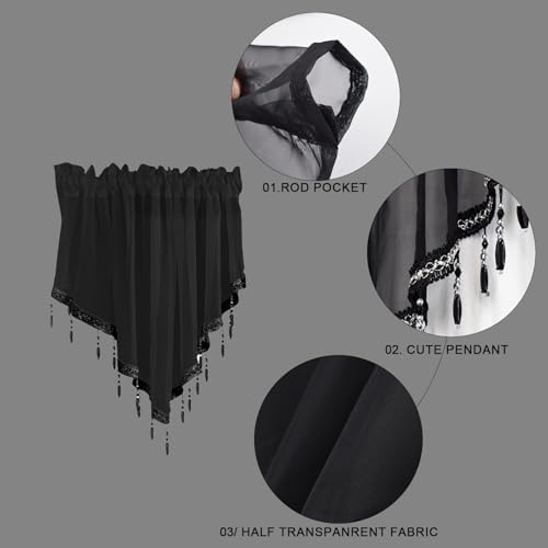 Lace Valance Swag Curtain 51 Inch Black Rod Pocket