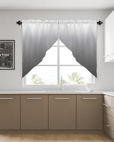 LooPoP Gray and White Ombre Swag Valance for Kitchen Windows