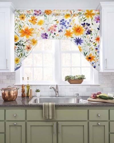 Spring Wildflowers Valance Curtains for Windows and Bathrooms