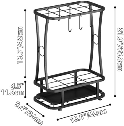 Wisdom Star Industrial Metal Umbrella Stand with Drip Tray and 6 Hooks