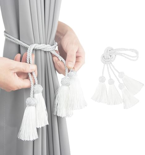 Porlau White 2 Pack Tassel Curtain Tiebacks
