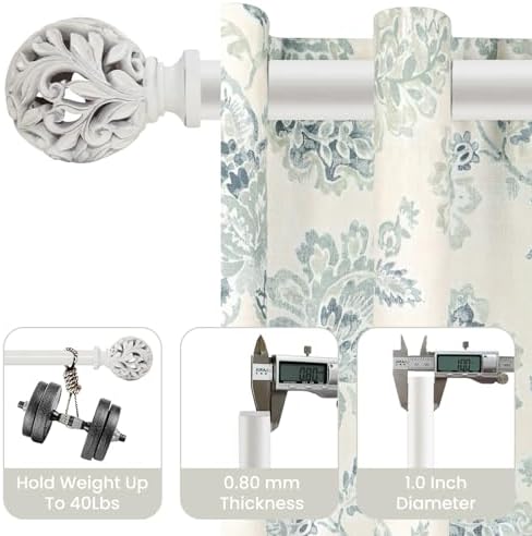 Weathered White Adjustable Curtain Rods 36-88 Inch