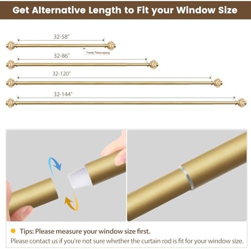 USFOOK 78 Inch Curtain Rods 32-120 Inches Length Adjustable Single Rods