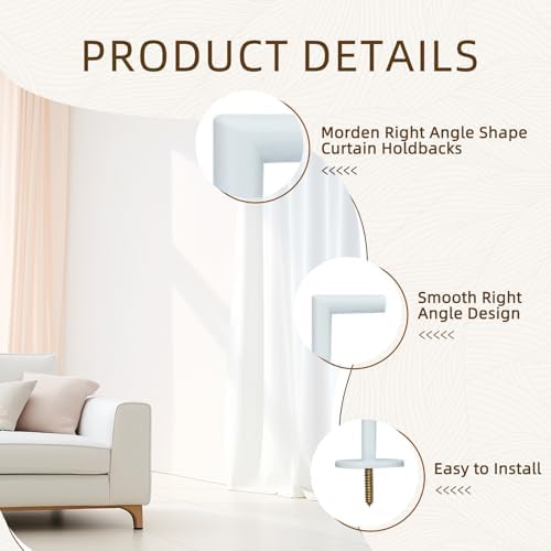 ARNORX L Shaped Curtain Tiebacks Set of 2 White