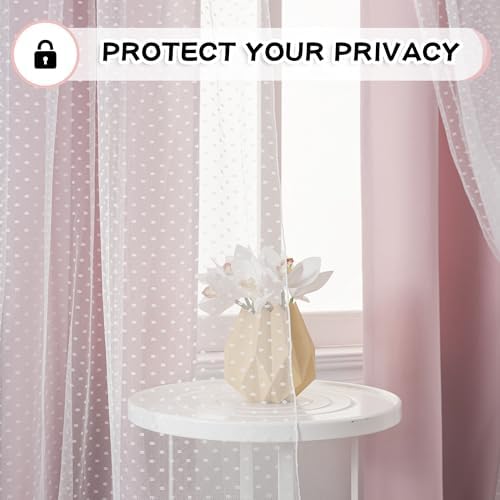 MYSKY HOME Pink Curtains with Tiebacks for Kids Bedroom