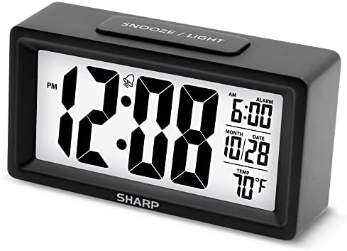 Sharp Digital Alarm Clock with Nightlight and Temperature Display