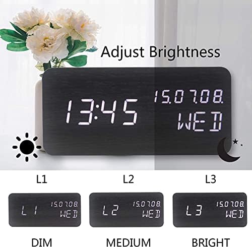 Wooden Digital Alarm Clock with Nightlight and Temperature Display