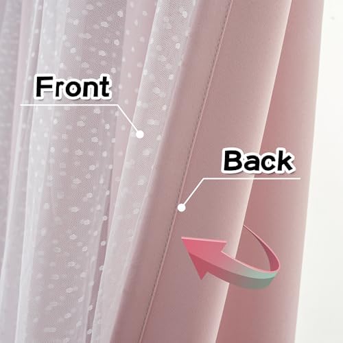 MYSKY HOME Pink Curtains with Tiebacks for Kids Bedroom
