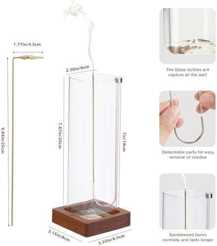 Elegant Incense Sticks Holder with Glass Ash Catcher and Wooden Base