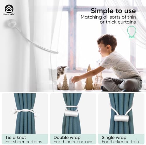 Remunkia Magnetic Curtain Holdbacks 2 Pack - White