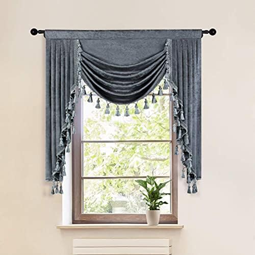 ELKCA Grey Chenille Valance for Living Room and Kitchen