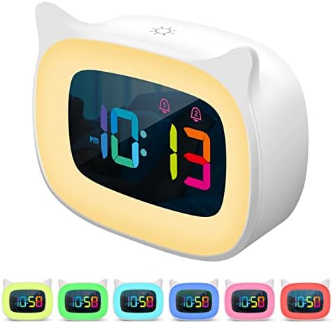 Cute Cat Ear Alarm Clock with RGB Night Light and 18 Ringtones