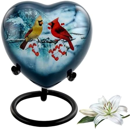 Cardinal Couple Heart Keepsake Urn with Stand