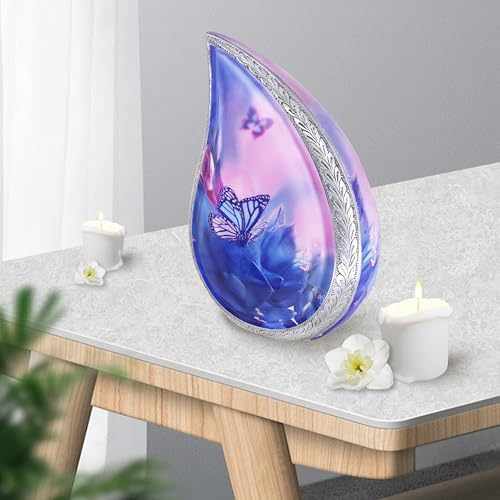 M MEILINXU Blue Butterflies Cremation Urn for Human Ashes