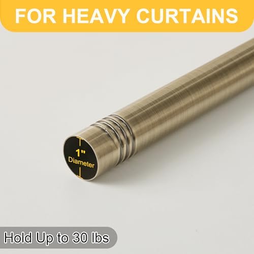 RYB HOME 1 Inch Adjustable Brass Curtain Rod with Leaf Finials