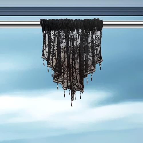 Beaded Window Valance Swag Curtain Black Elegant