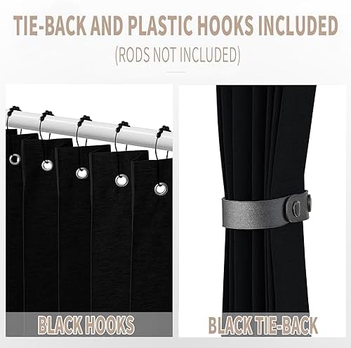 Vatge Black Folding Door Curtain 1 Panel with Tieback