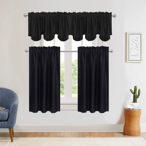 Aquazolax Black Valance Curtains 52x18 Inch 1 Panel