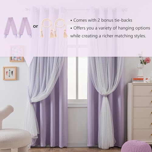 MYSKY HOME Lilac Double Layer Sheer Curtains 84 Inch 2 Panels Set