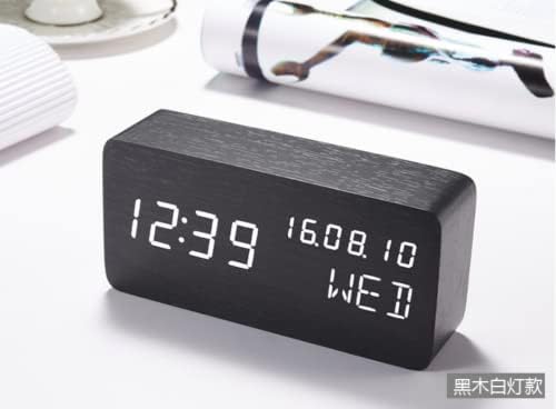 Wooden Digital Alarm Clock with Nightlight and Temperature Display