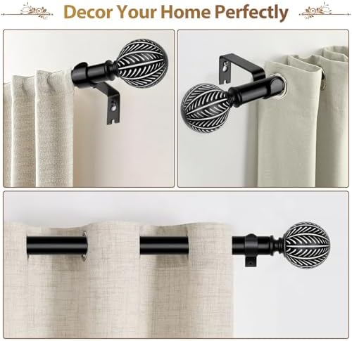 KAMANINA Wood Curtain Rods 48-84 Inch Black